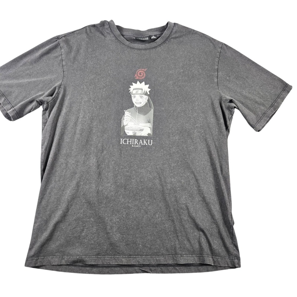 Naruto Shippuden Ichiraku Ramen T-Shirt Mens Medium Gray Acid Wash Anime Tee